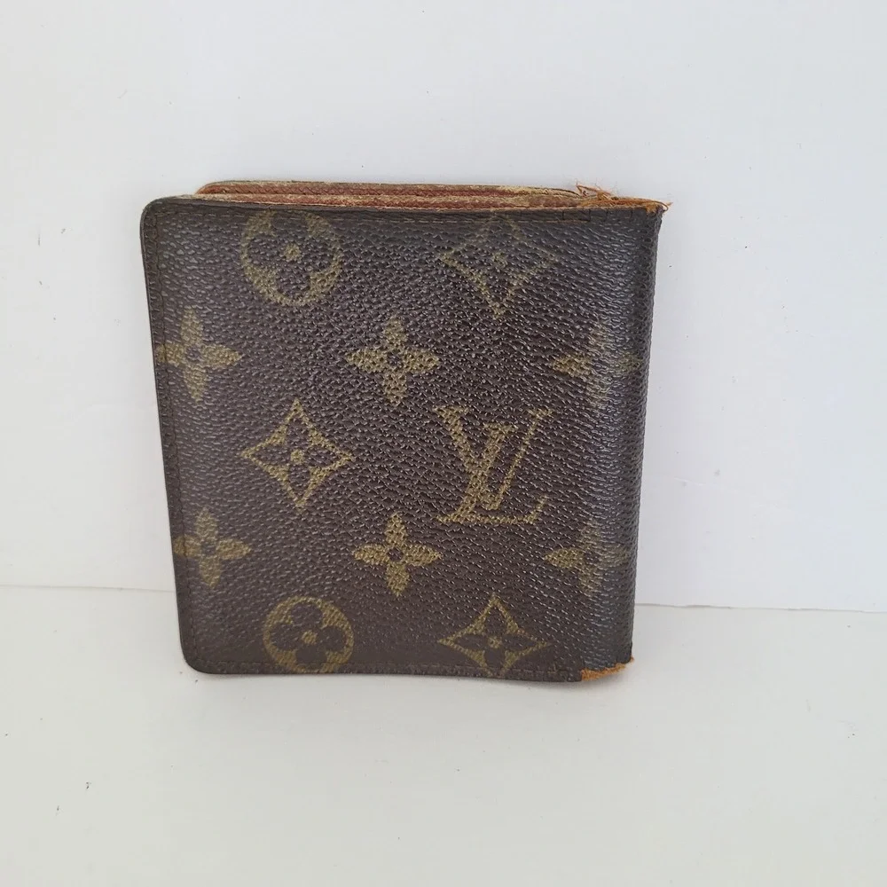 Louis Vuitton Monogram Bifold Wallet Brown Canvas ID Window France Vintage
